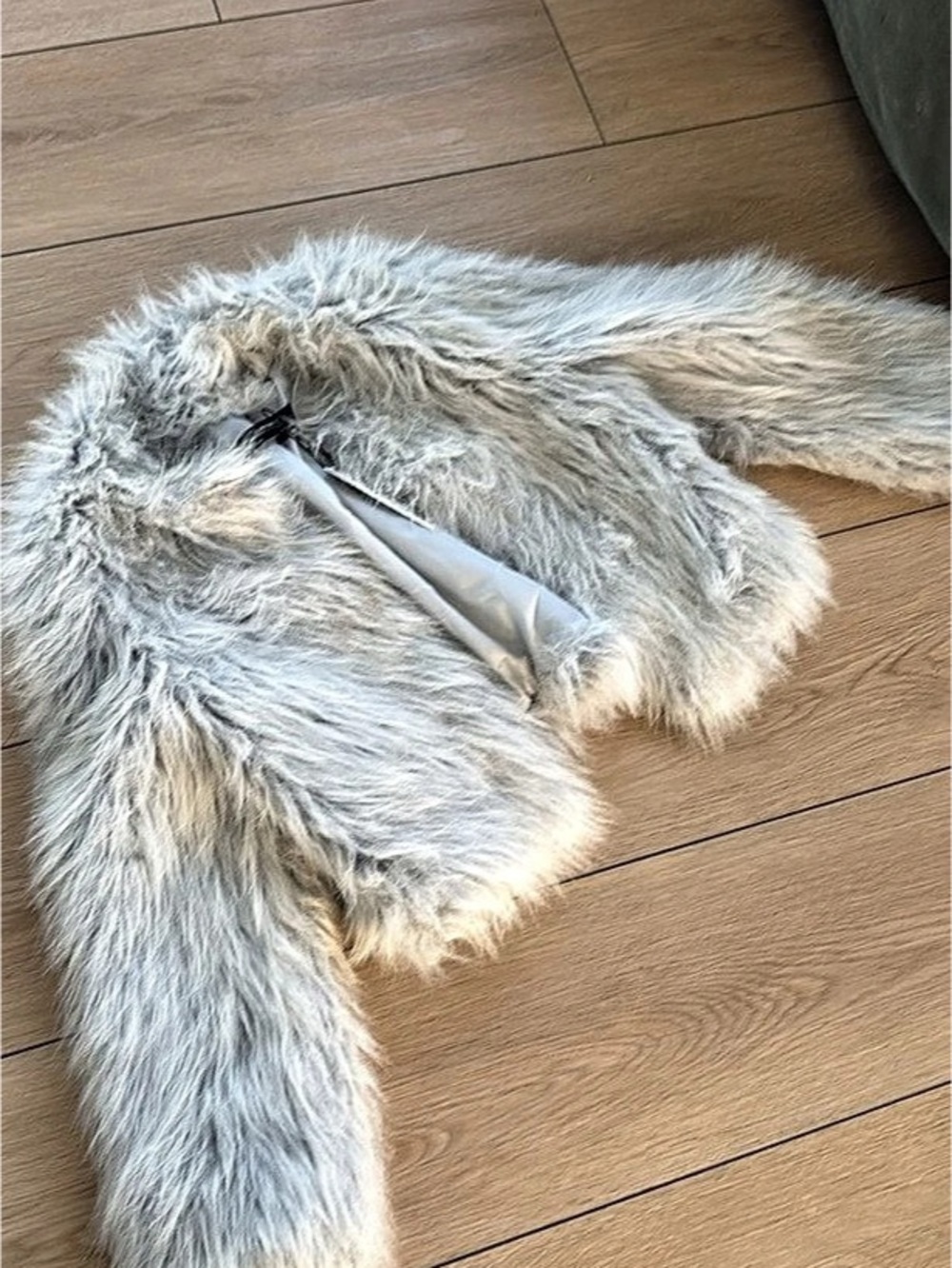 ZARA BASIC Faux Fur Teddy Jacket in Gray & White Size Medium NWT